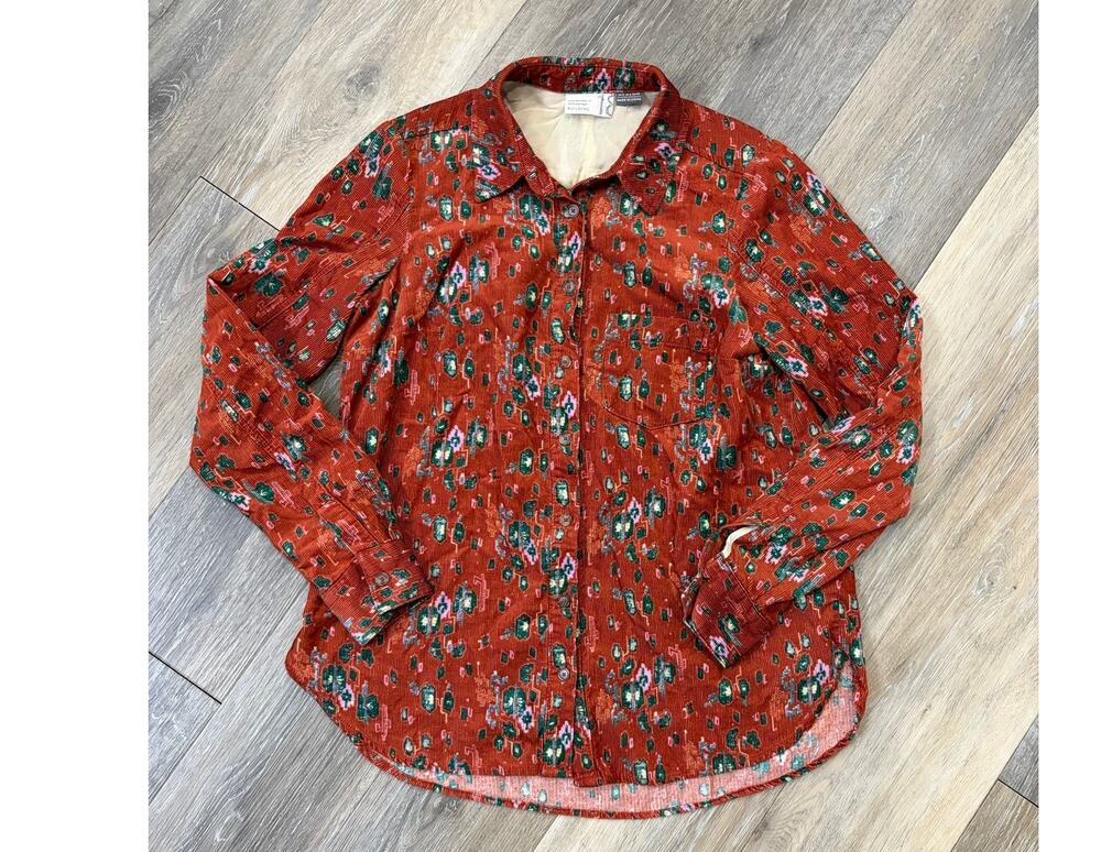 Anthropologie Building Women’s US 2 Rust Floral Button Front Blouse Boho Top